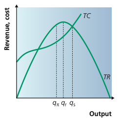 Total revenue and total cost diagram showing profit, revenue and sales-volume objectives