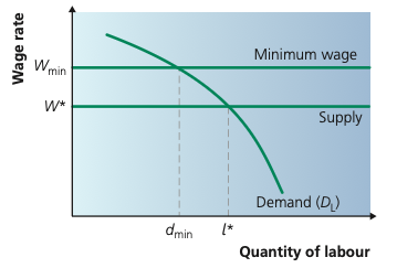 Minimum wage in a monopsony labour market.
