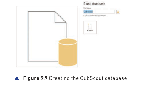 Figure 9.9 creating the CubScout database from the textbook