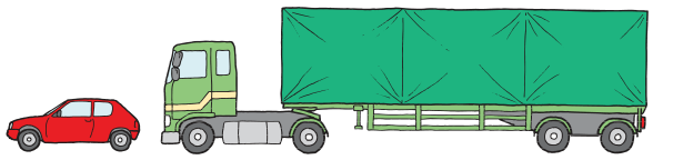 Use the illustrated car to estimate the truck length.