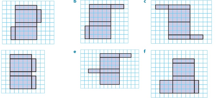 Textbook six lettered examples a to f of cuboid net arrangements.
