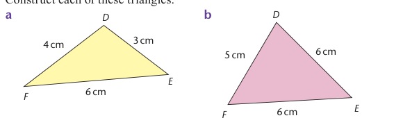 Textbook triangle construction examples, two labelled triangles.