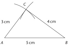 Textbook diagram of intersecting compass arcs and triangle ABC.