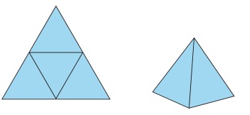 Textbook triangular pyramid net and matching 3-D solid.