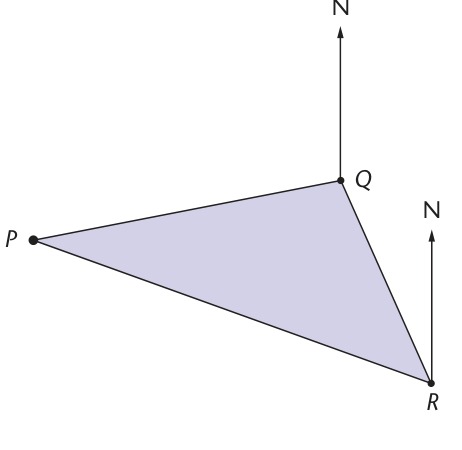 Chapter 34 triangle with north arrows at Q and R