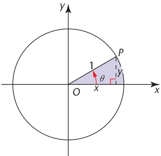 Textbook unit-circle diagram for acute angle