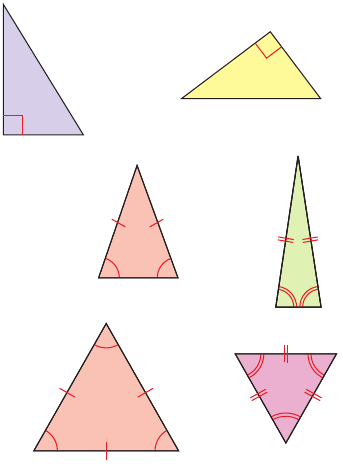 Textbook shapes showing several types of triangle.